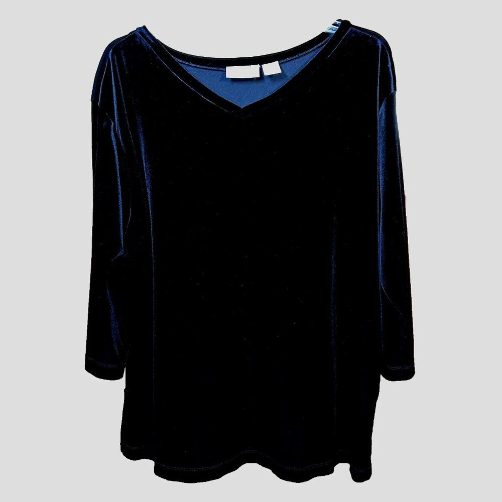 VTG Elisabeth Liz Claiborne Black Velvet V‑Neck Stretch Top Size 1 Quiet Luxury